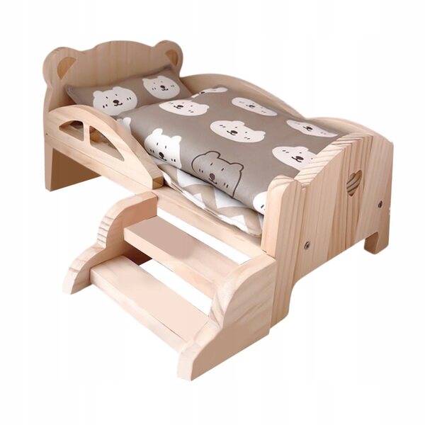 Letto in Legno per Bambole 1:12 con Set Completo di Biancheria e Orsetto