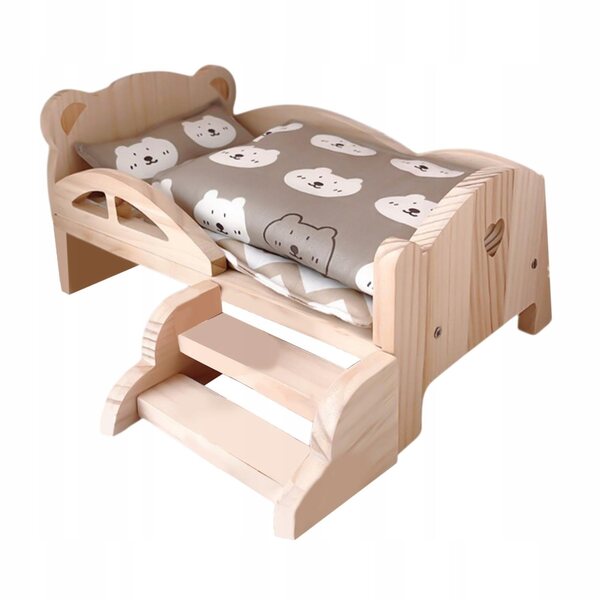 Letto in Legno per Bambole 1:12 con Set Completo di Biancheria e Orsetto