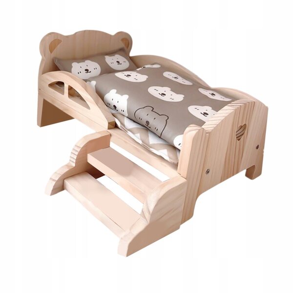 Letto in Legno per Bambole 1:12 con Set Completo di Biancheria e Orsetto