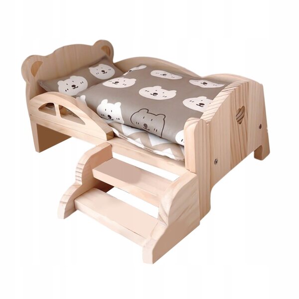 Letto in Legno per Bambole 1:12 con Set Completo di Biancheria e Orsetto
