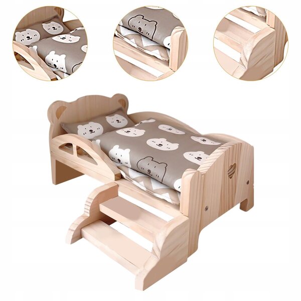 Letto in Legno per Bambole 1:12 con Set Completo di Biancheria e Orsetto