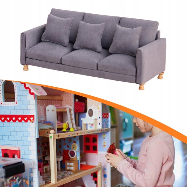 Miniatura sofa 1:12 con cuscini, ricca decorazione scura ideale per casa bambole