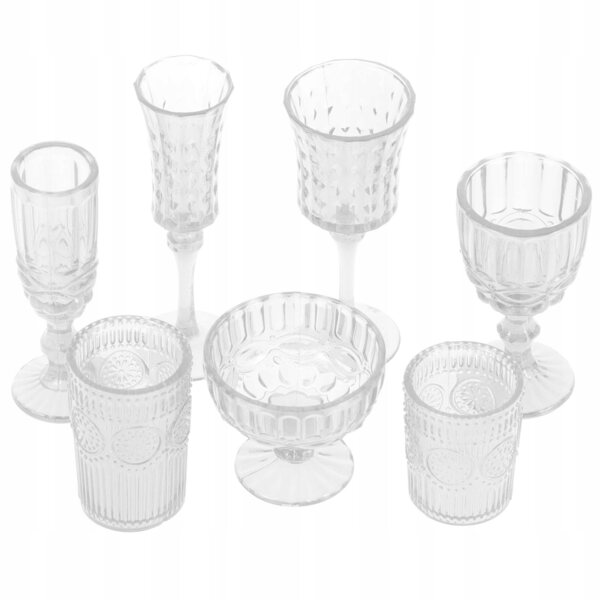 Set da 7 Mini Bicchieri Trasparenti in Plastica per Case delle Bambole e Decorazioni
