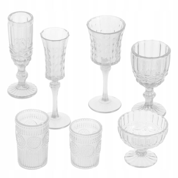 Set da 7 Mini Bicchieri Trasparenti in Plastica per Case delle Bambole e Decorazioni