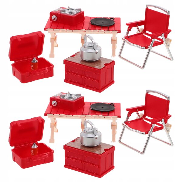 Kinder-Camping-Spielset mit Mini-Stühlen und tragbarer Küche, Rot