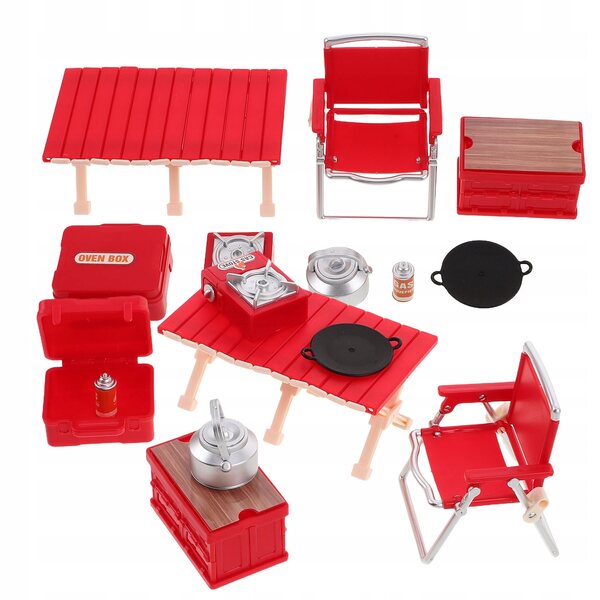 Kinder-Camping-Spielset mit Mini-Stühlen und tragbarer Küche, Rot