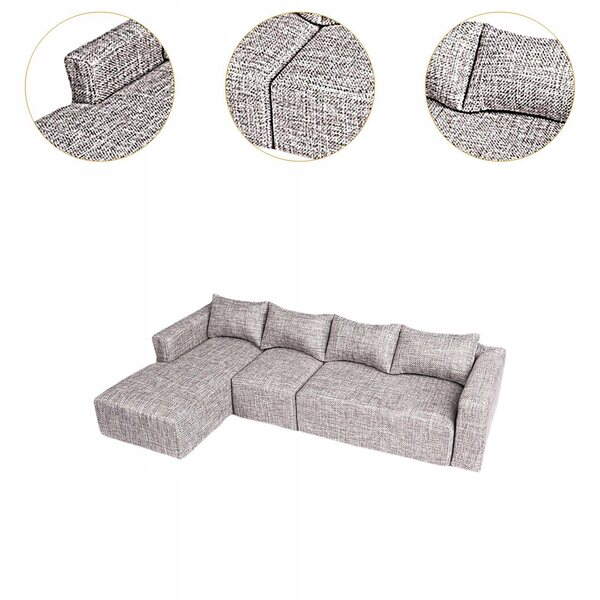 Miniatura sofa modulare angolare per case delle bambole scala 1:6 in legno e tessuto