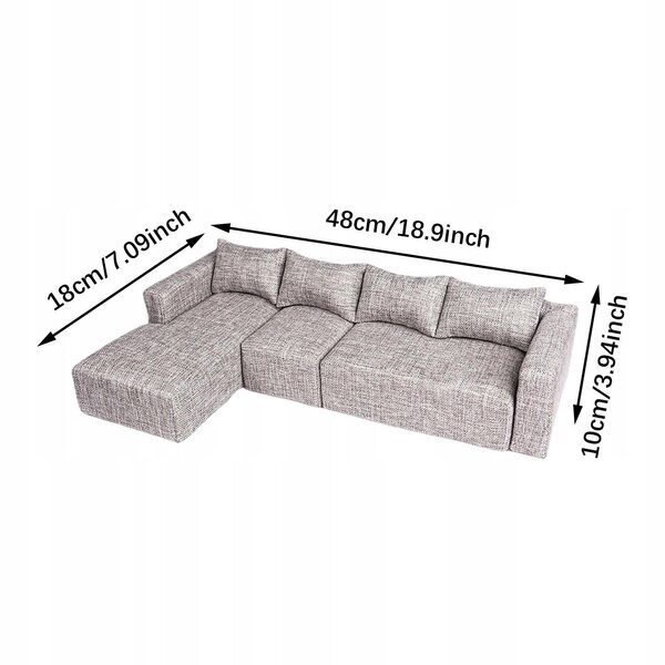 Miniatura sofa modulare angolare per case delle bambole scala 1:6 in legno e tessuto
