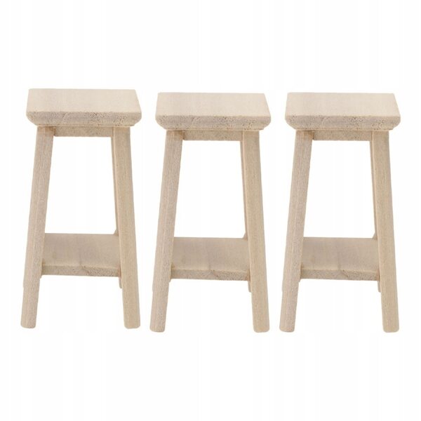 Set 3 Miniature Sgabelli in Legno Beige per Casa delle Bambole, Decorazioni Miniature