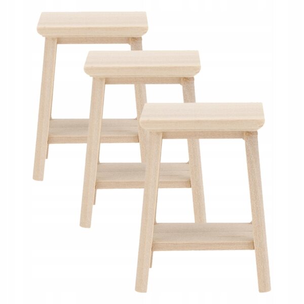 Set 3 Miniature Sgabelli in Legno Beige per Casa delle Bambole, Decorazioni Miniature