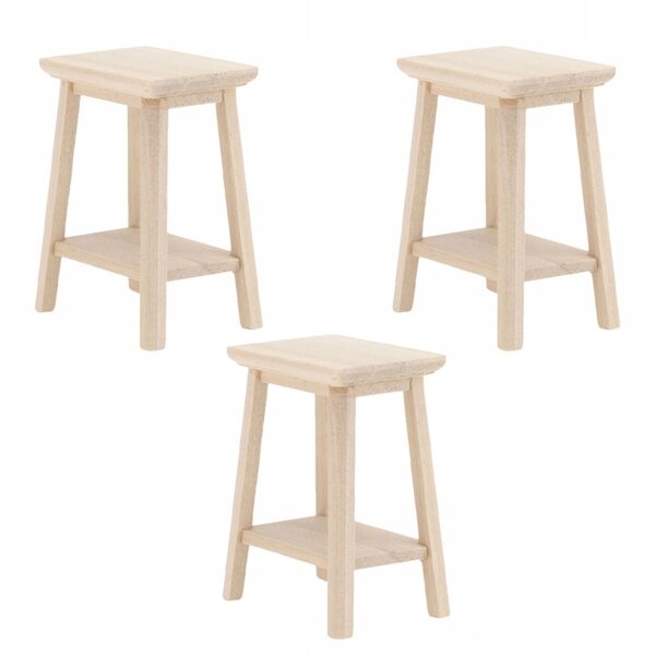 Set 3 Miniature Sgabelli in Legno Beige per Casa delle Bambole, Decorazioni Miniature