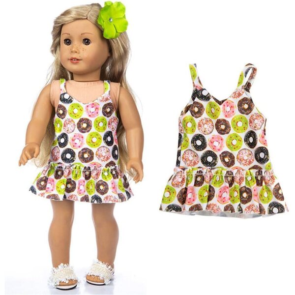 18-Zoll-Puppenkleid mit Donut-Aufdruck, modisch und in leuchtenden Farben