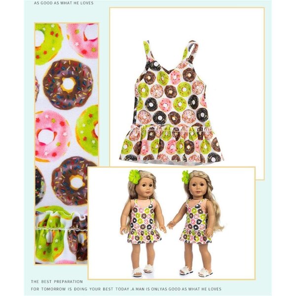 18-Zoll-Puppenkleid mit Donut-Aufdruck, modisch und in leuchtenden Farben