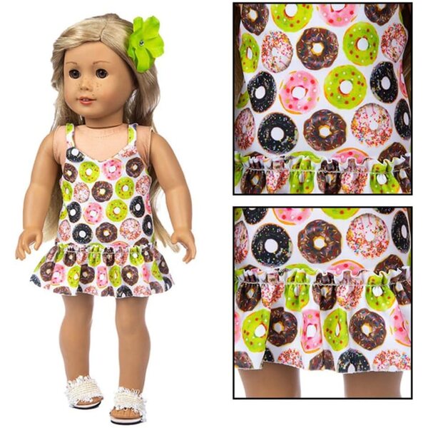 18-Zoll-Puppenkleid mit Donut-Aufdruck, modisch und in leuchtenden Farben