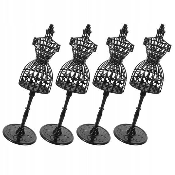 Lot de 4 mini mannequins en plastique noir pour vêtements de poupée 21 cm