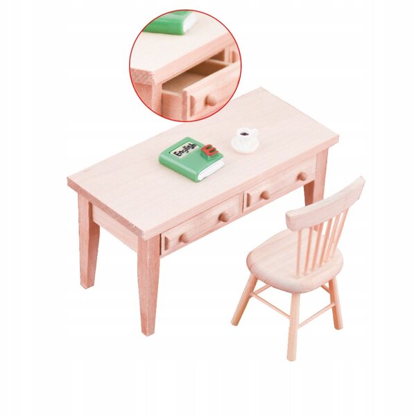 Miniatur-Holzmöbelset für Puppen: Weiß und Stuhl 1/12 zur Dekoration und zum Spielen