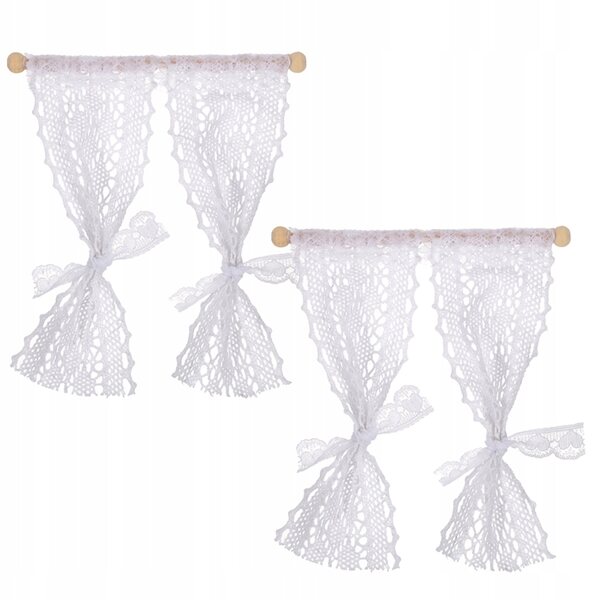 Tende Bianche Miniature per Casa delle Bambole in Legno e Pizzo 13x11,5 cm