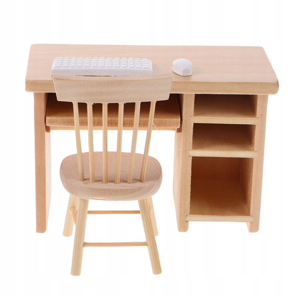 Miniaturistische bureau- en stoelenset voor poppenhuis van hout en hars