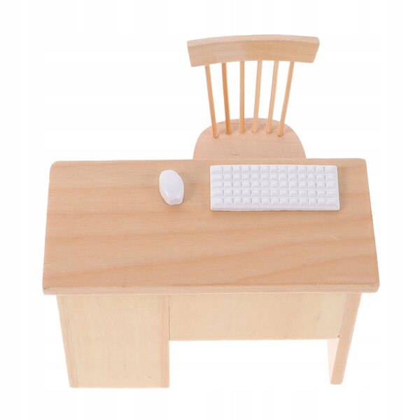 Set Miniaturistico Scrivania e Sedia per Casa delle Bambole in Legno e Resina