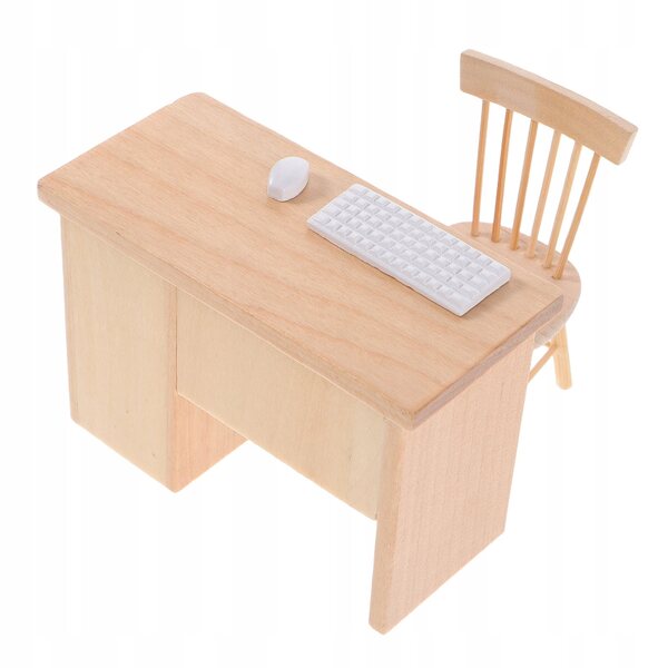 Set Miniaturistico Scrivania e Sedia per Casa delle Bambole in Legno e Resina