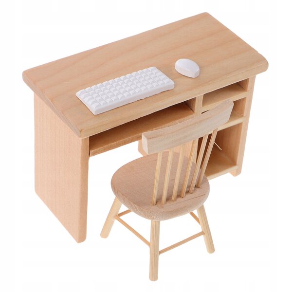 Set Miniaturistico Scrivania e Sedia per Casa delle Bambole in Legno e Resina