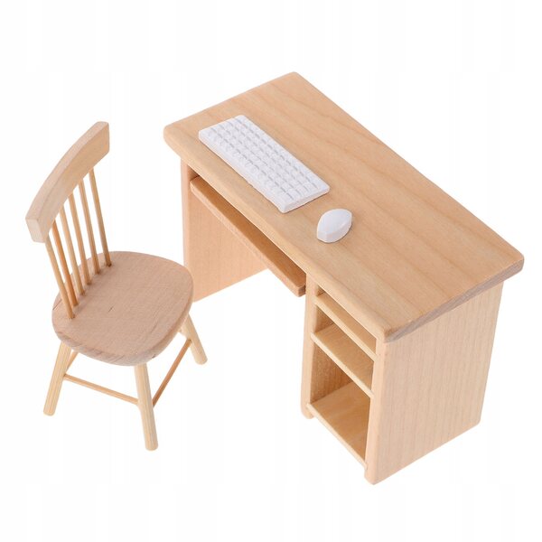 Set Miniaturistico Scrivania e Sedia per Casa delle Bambole in Legno e Resina