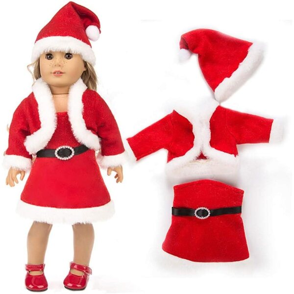 Vestiti Natalizi per Bambole Americane 46 cm - Cappello, Cappotto e Gonna
