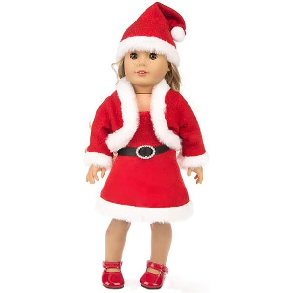 Vestiti Natalizi per Bambole Americane 46 cm - Cappello, Cappotto e Gonna