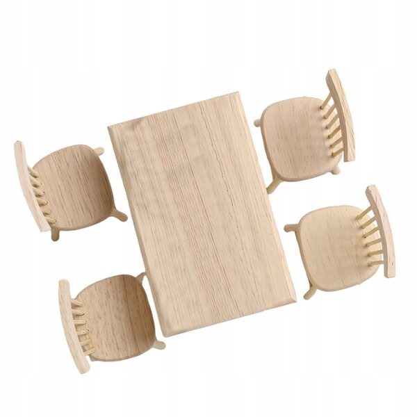 Mini-Möbelset aus Holz, Tisch und Stühlen für DIY-Miniaturhäuser, Beige