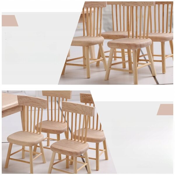 Mini-Möbelset aus Holz, Tisch und Stühlen für DIY-Miniaturhäuser, Beige