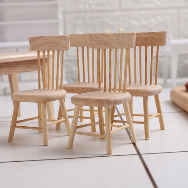 Mini-Möbelset aus Holz, Tisch und Stühlen für DIY-Miniaturhäuser, Beige
