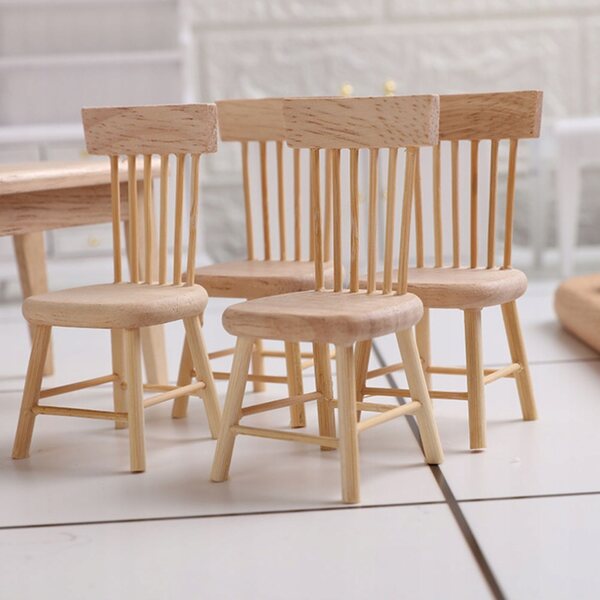 Mini-Möbelset aus Holz, Tisch und Stühlen für DIY-Miniaturhäuser, Beige