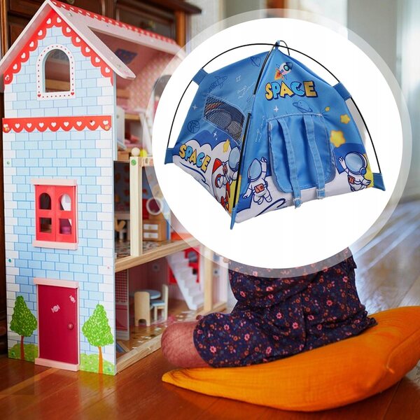 Tente de maison de poupée miniaturisée à l’échelle 1:12 en tissu bleu réaliste
