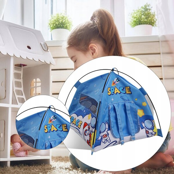 Tente de maison de poupée miniaturisée à l’échelle 1:12 en tissu bleu réaliste