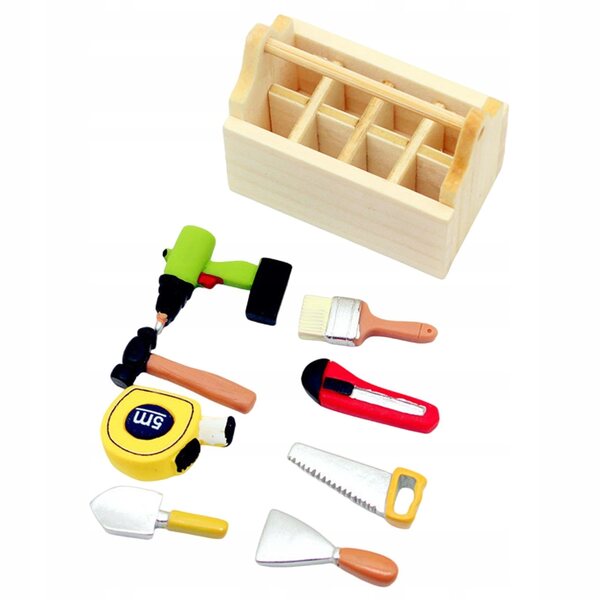 Miniatura cassetta attrezzi in legno per case delle bambole 1:6 e 1:12