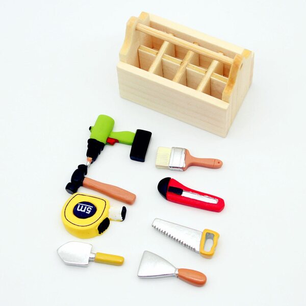Miniature de boîte à outils en bois pour maisons de poupées 1:6 et 1:12