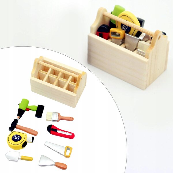 Miniature de boîte à outils en bois pour maisons de poupées 1:6 et 1:12