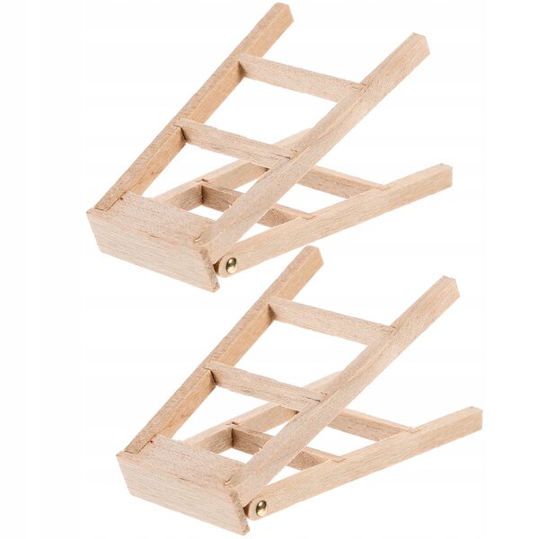 2 Mini-Drabine-Treppen aus Holz für Miniaturdekorationen und Szenografie