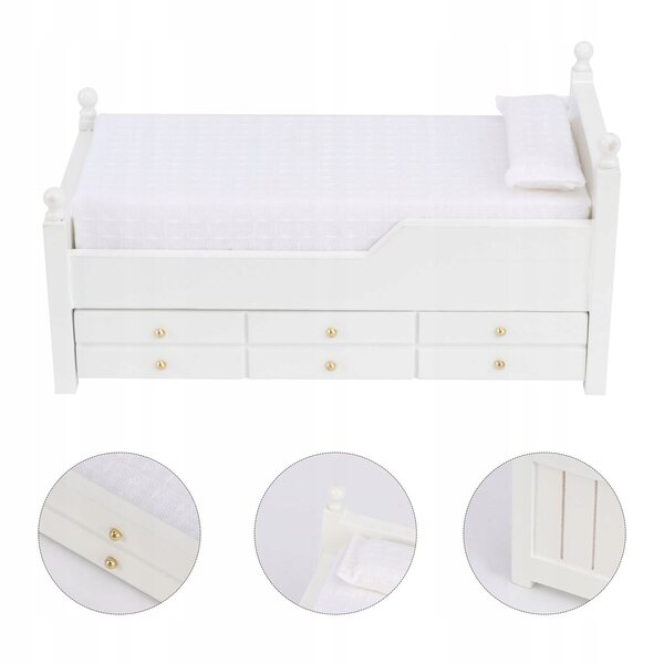Letto Miniatura con Cassetto in Legno a Due Livelli per Casa delle Bambole 1:12