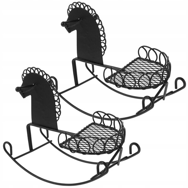Mini Cavallo a Dondolo in Metallo Nero per Gioco e Decorazione 12,5x10,5 cm