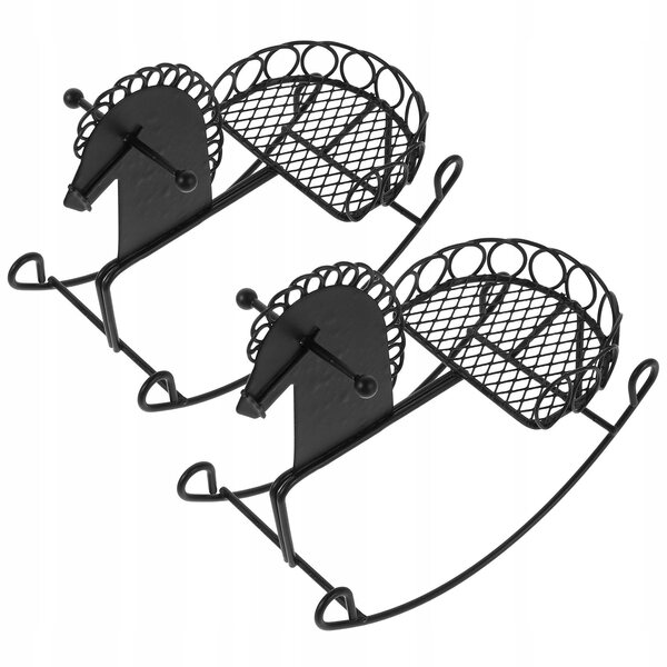 Mini Cavallo a Dondolo in Metallo Nero per Gioco e Decorazione 12,5x10,5 cm