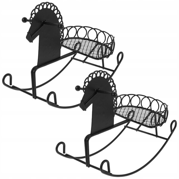 Mini Cavallo a Dondolo in Metallo Nero per Gioco e Decorazione 12,5x10,5 cm