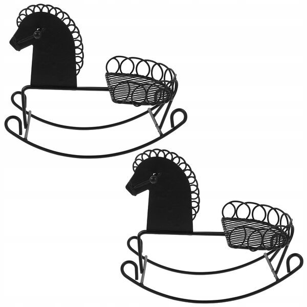 Mini Cavallo a Dondolo in Metallo Nero per Gioco e Decorazione 12,5x10,5 cm