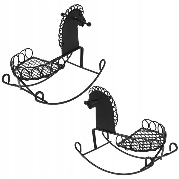 Mini Cavallo a Dondolo in Metallo Nero per Gioco e Decorazione 12,5x10,5 cm