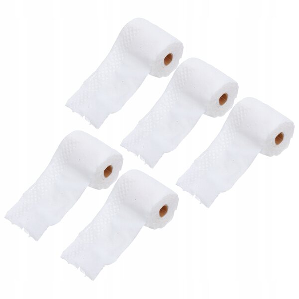 Miniatuur 5 rollen wit decoratief poppenhuistoiletpapier