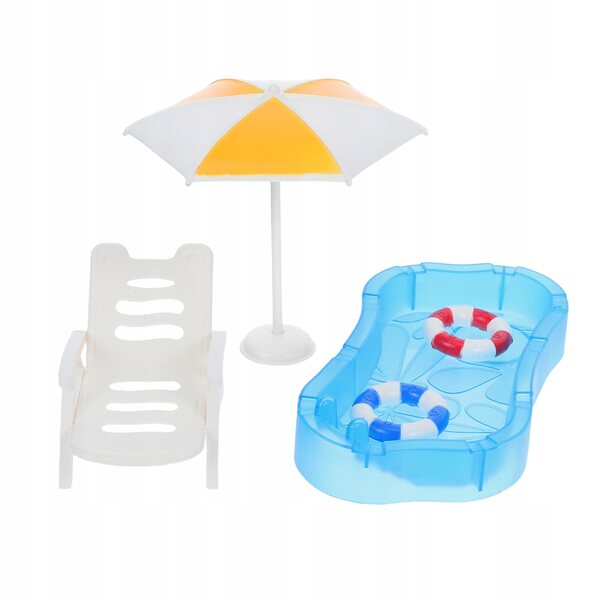 Miniatur-Gartenmöbel-Set für Puppenhaus mit Schwimmbad und Sonnenschirm