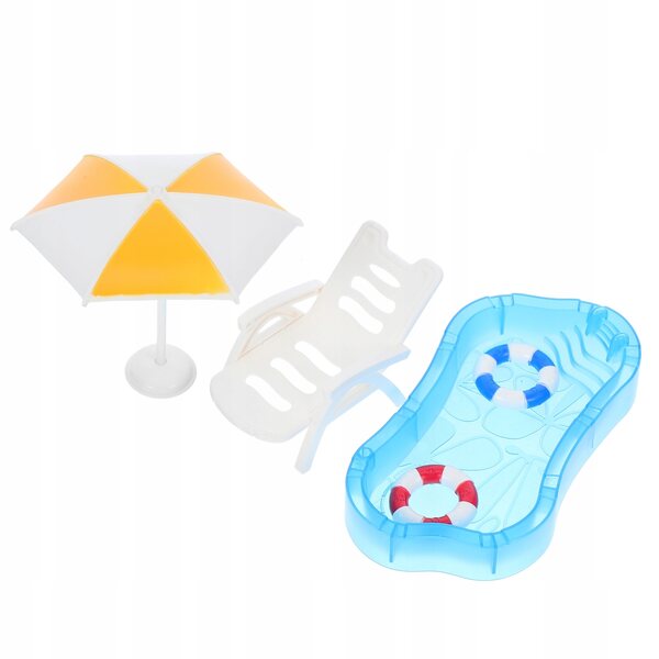 Set Miniature Mobili Da Giardino Per Casa Delle Bambole Con Piscina e Ombrellone