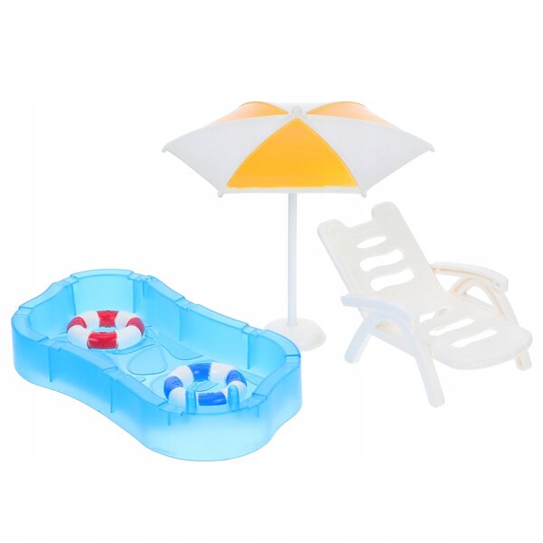 Set Miniature Mobili Da Giardino Per Casa Delle Bambole Con Piscina e Ombrellone