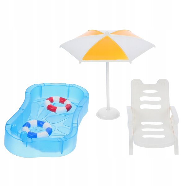 Set Miniature Mobili Da Giardino Per Casa Delle Bambole Con Piscina e Ombrellone