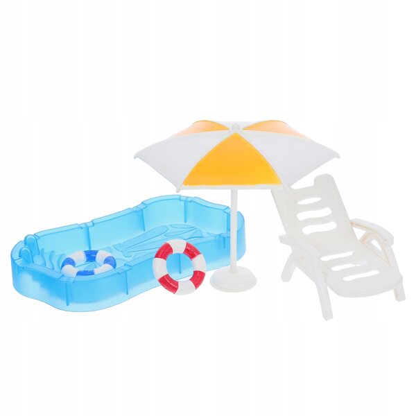 Set Miniature Mobili Da Giardino Per Casa Delle Bambole Con Piscina e Ombrellone